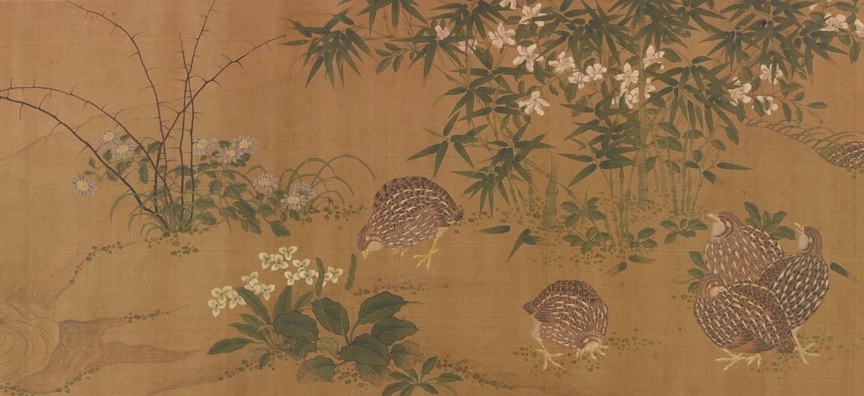 Ankat, kukat ja viiriäiset, Ming-dynastia, 1368-1644. tekijältä Unbekannt