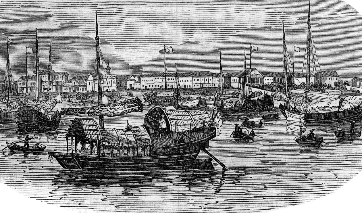 Eurooppalaiset tehtaat Kantonissa Guangzhoussa, Kiinassa, c1875 tekijältä Unbekannt