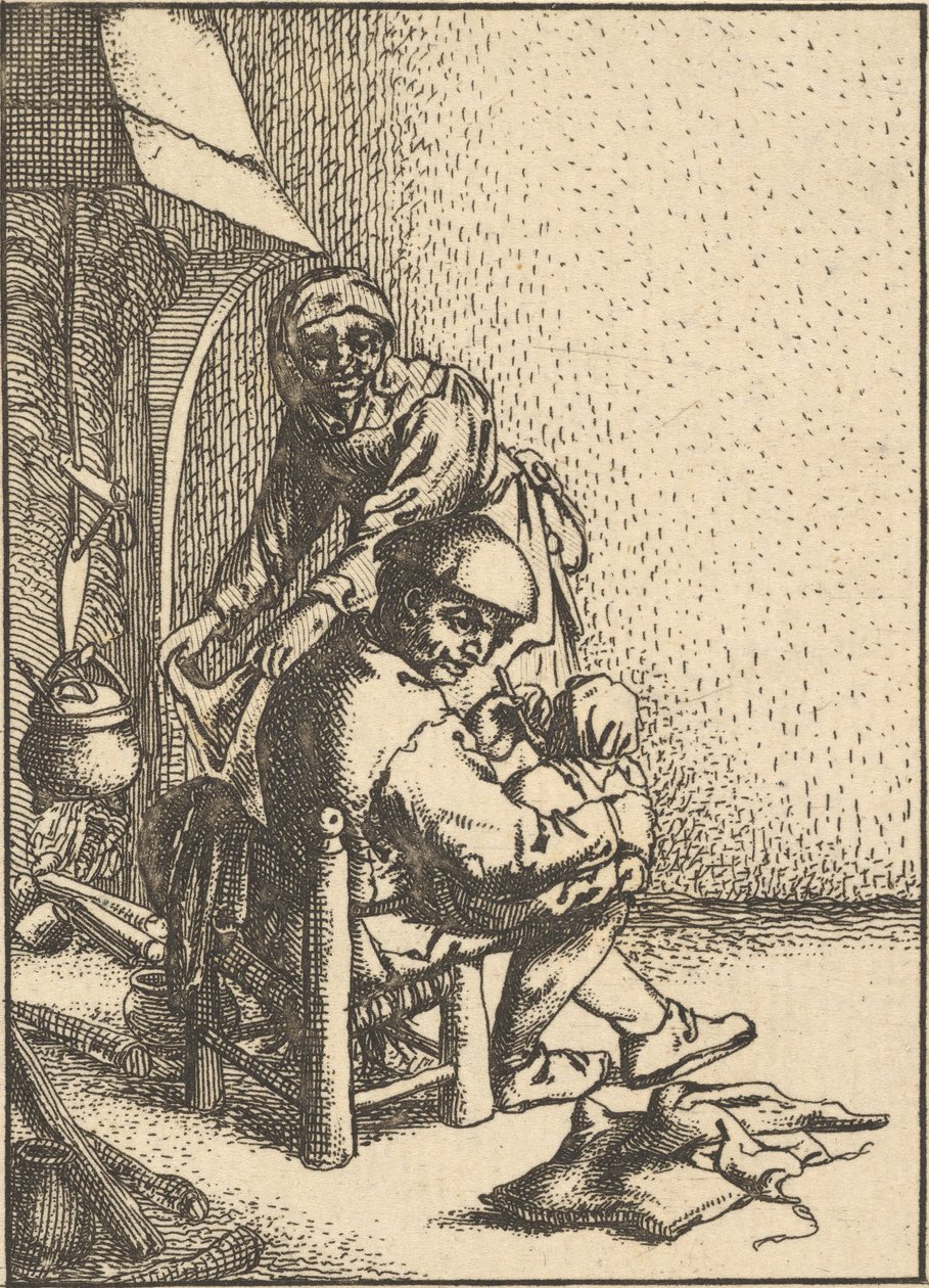 Isä ruokkimassa lastaan, 1610-85. tekijältä Unbekannt