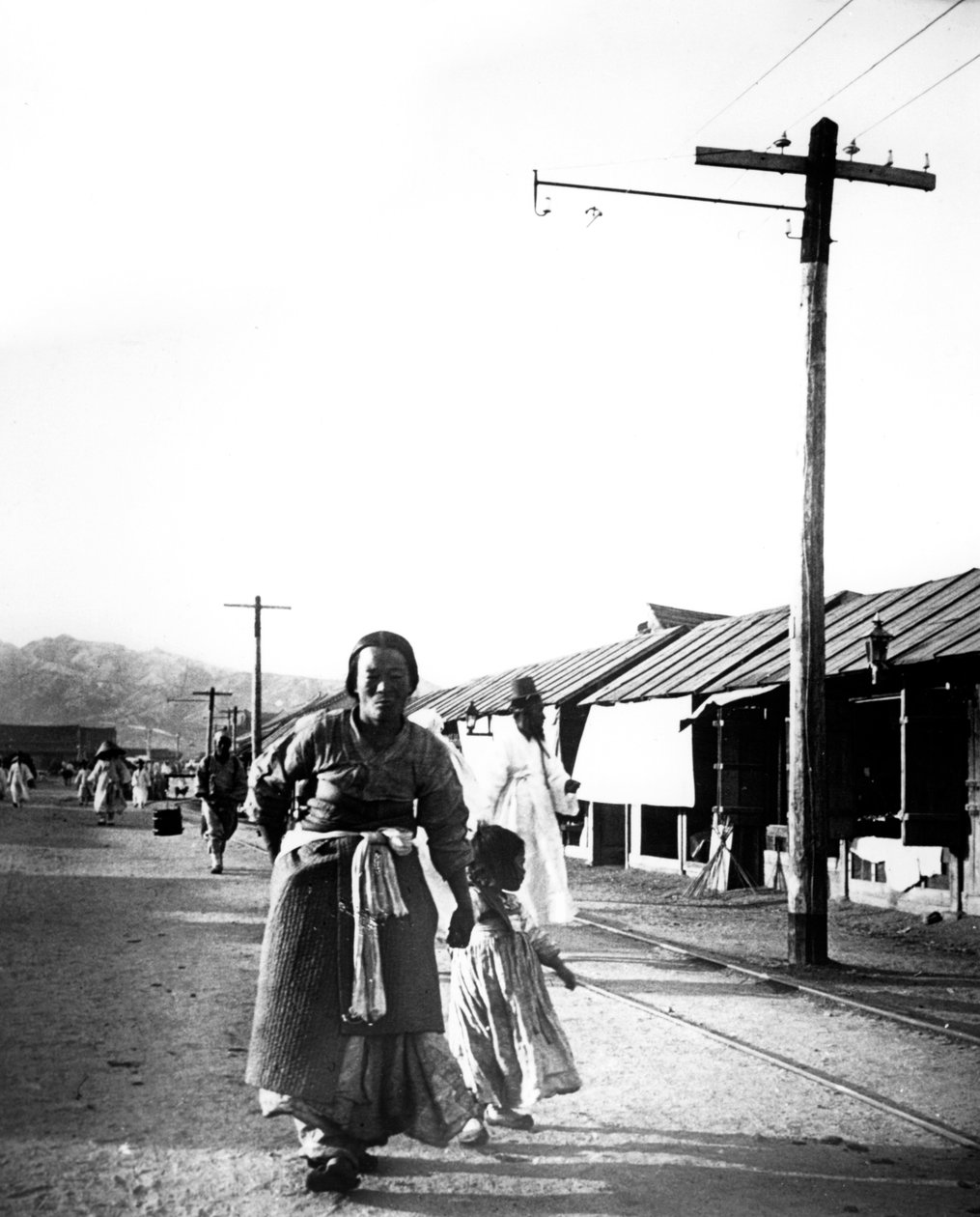 Isä ja lapsi, Soul, Korea, 1900 tekijältä Unbekannt