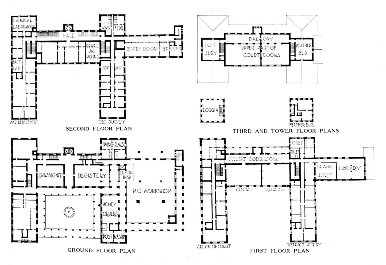 Pohjapiirrokset, Federal Building, Honolulu, Havaiji, 1924 tekijältä Unbekannt