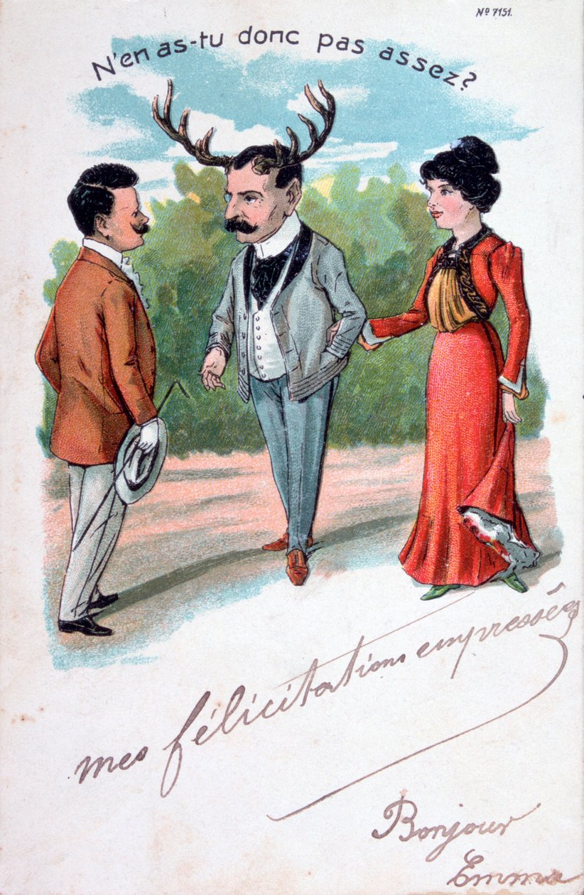 Ranskalainen aviorikoksen karikatyyripostikortti, c1900 tekijältä Unbekannt