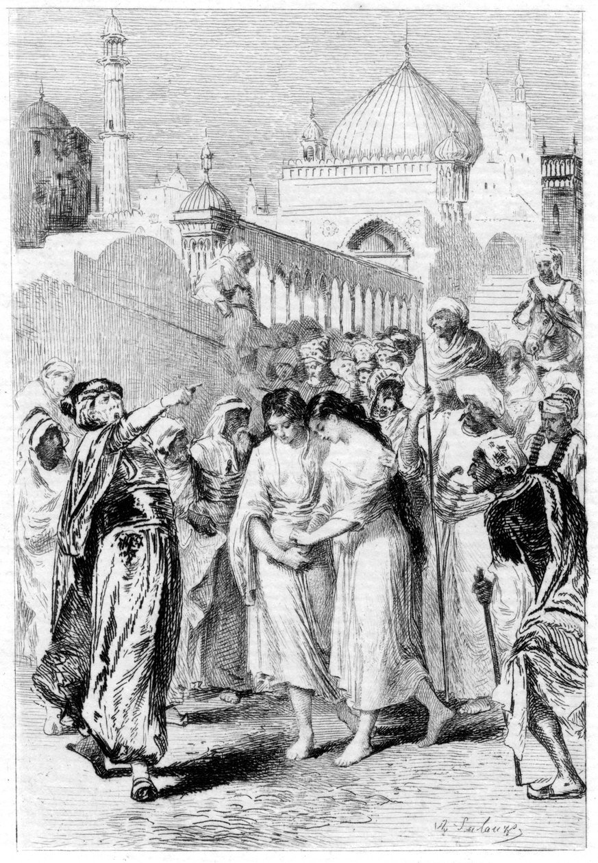 Ganemsin äiti ja sisar lähtevät Damaskoksesta, 1800-luku tekijältä Unbekannt