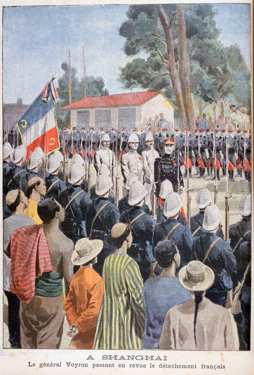 Kenraali Voyron tarkastelee ranskalaisia ​​joukkoja, Shanghai, 1900 tekijältä Unbekannt