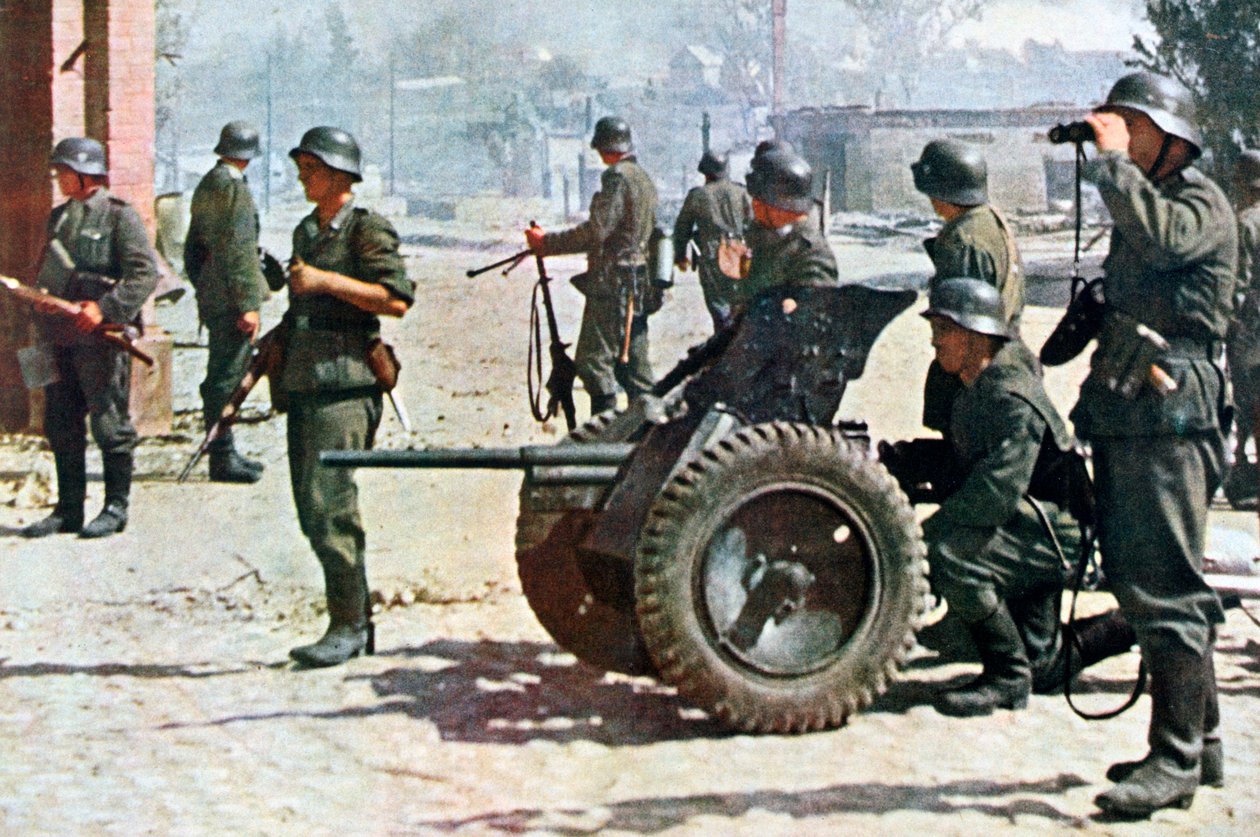 Saksalaiset jalkaväkijoukot kevyellä tykistöllä, Venäjä, 1943 tekijältä Unbekannt