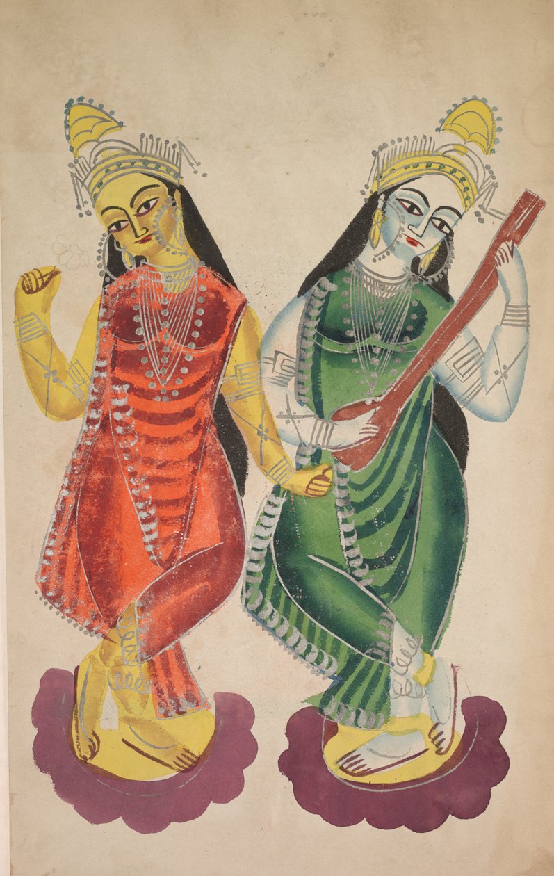 Jumalattaret Lakshmi ja Sarasvati, 1800-luku. tekijältä Unbekannt