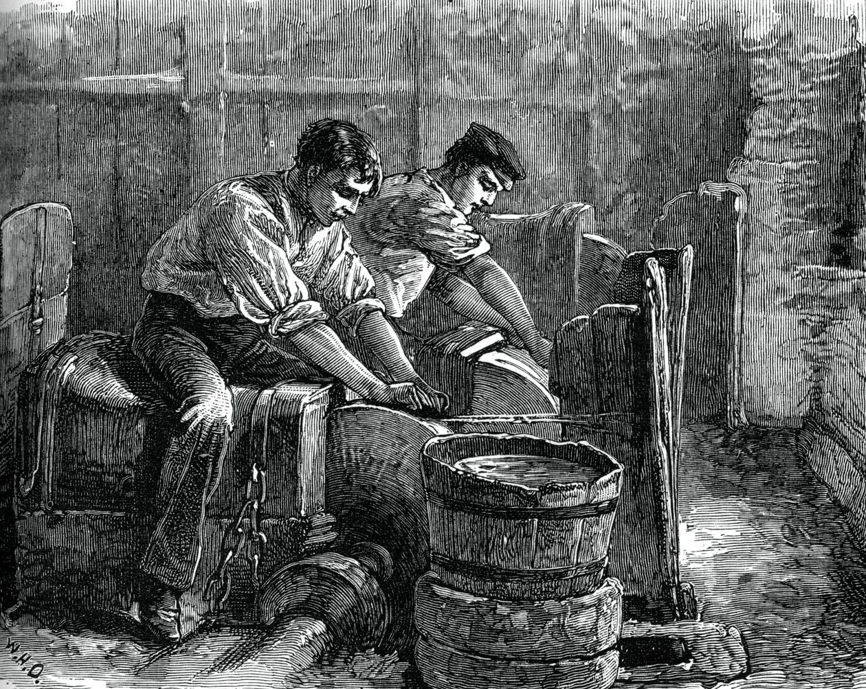 Hiomakoneet työssä pyörän päällä, c1880 tekijältä Unbekannt