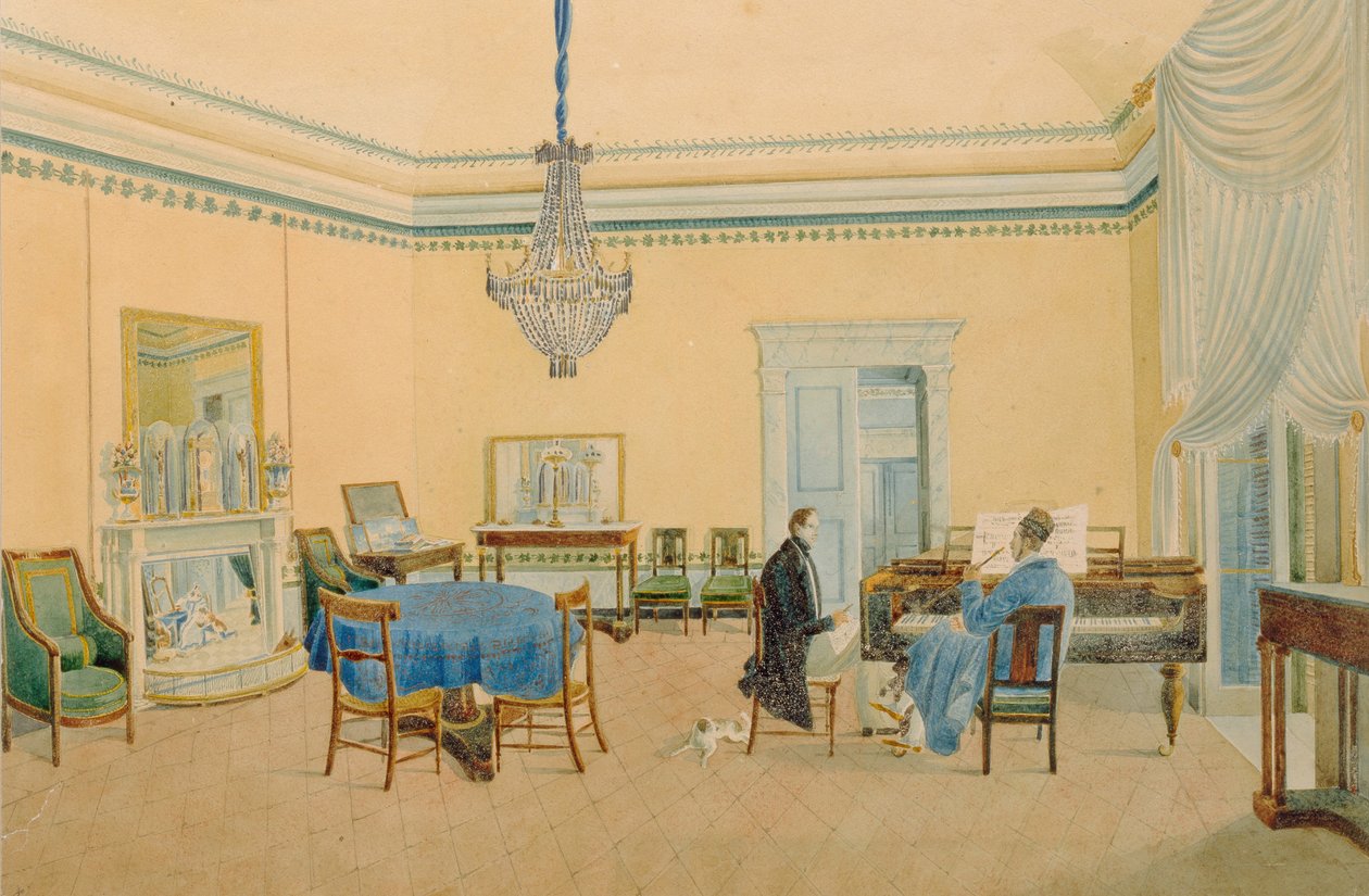 Sisustus hahmoilla. Musiikkihuone, 1830-1839 tekijältä Unbekannt