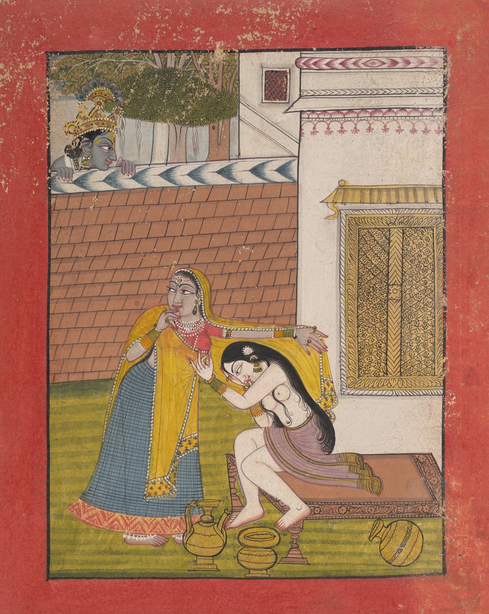 Krishna vakoilee Radhaa, n. 1780-90. tekijältä Unbekannt