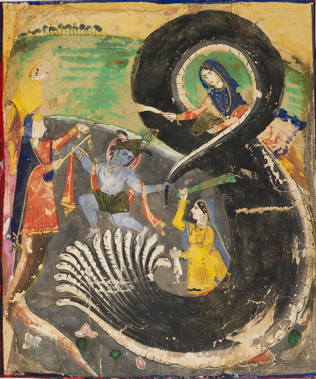 Krishna ja naga Kaliya, 1800-luku tekijältä Unbekannt