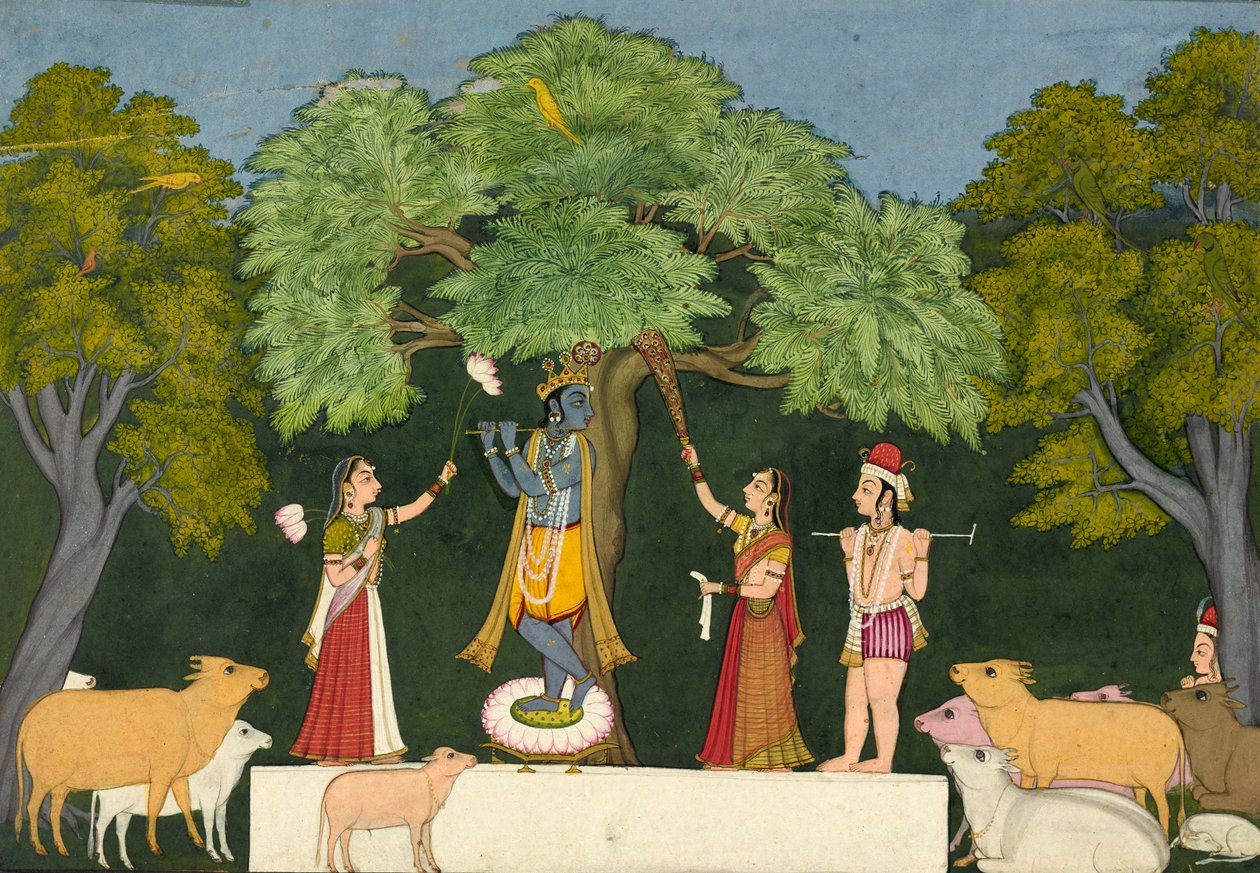 Krishna viihdyttää kumppaneitaan, n. 1760-1765. tekijältä Unbekannt