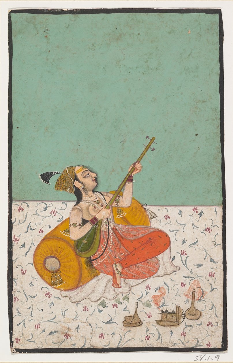 Lady Musician soittaa sitraa, n. 1800. tekijältä Unbekannt