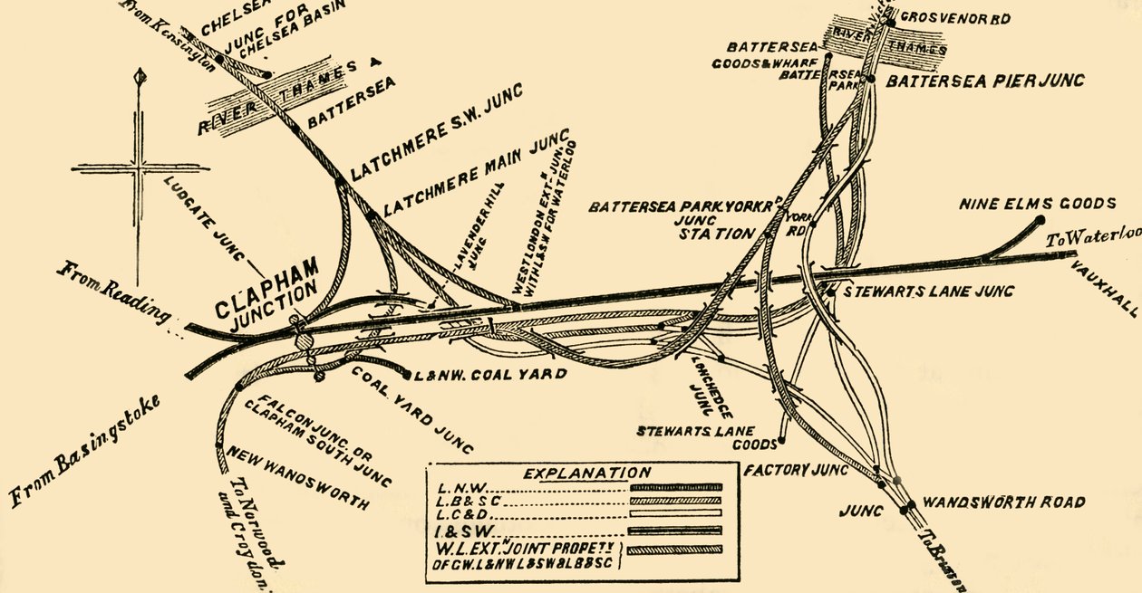 Lines of Rail Clapham Junctionissa, c1878. tekijältä Unbekannt