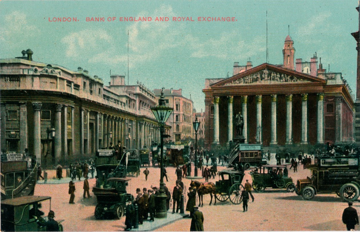 Lontoo, Bank of England ja Royal Exchange, 1910 tekijältä Unbekannt