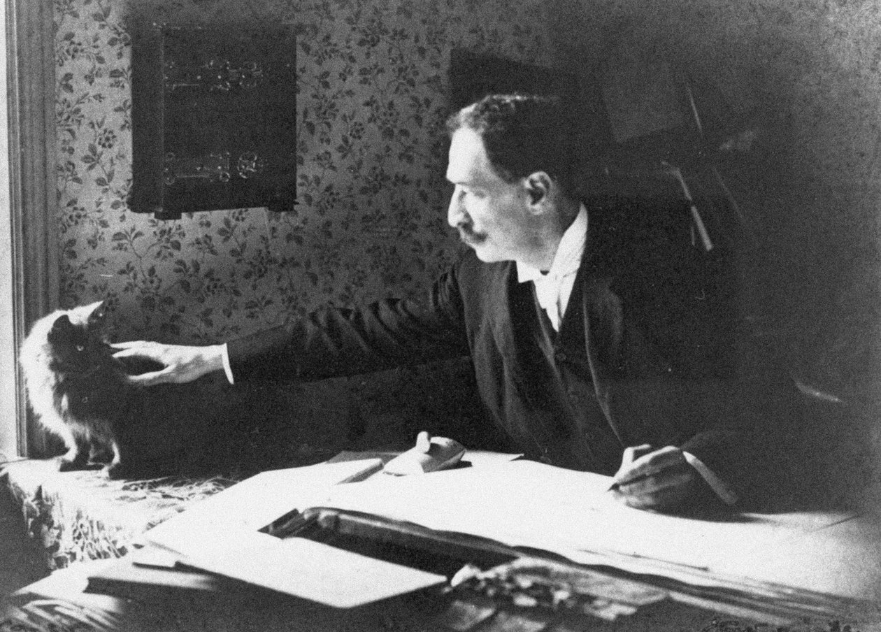 Louis Wain piirustuspöydällään, 1890-luku tekijältä Unbekannt