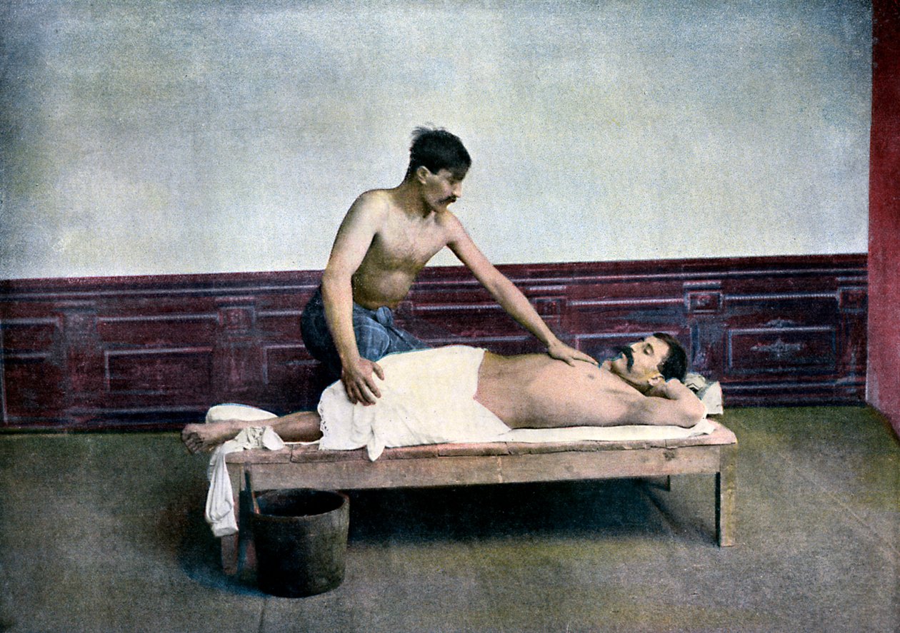 Mies hieronnassa kylpylässä, c1890 tekijältä Unbekannt