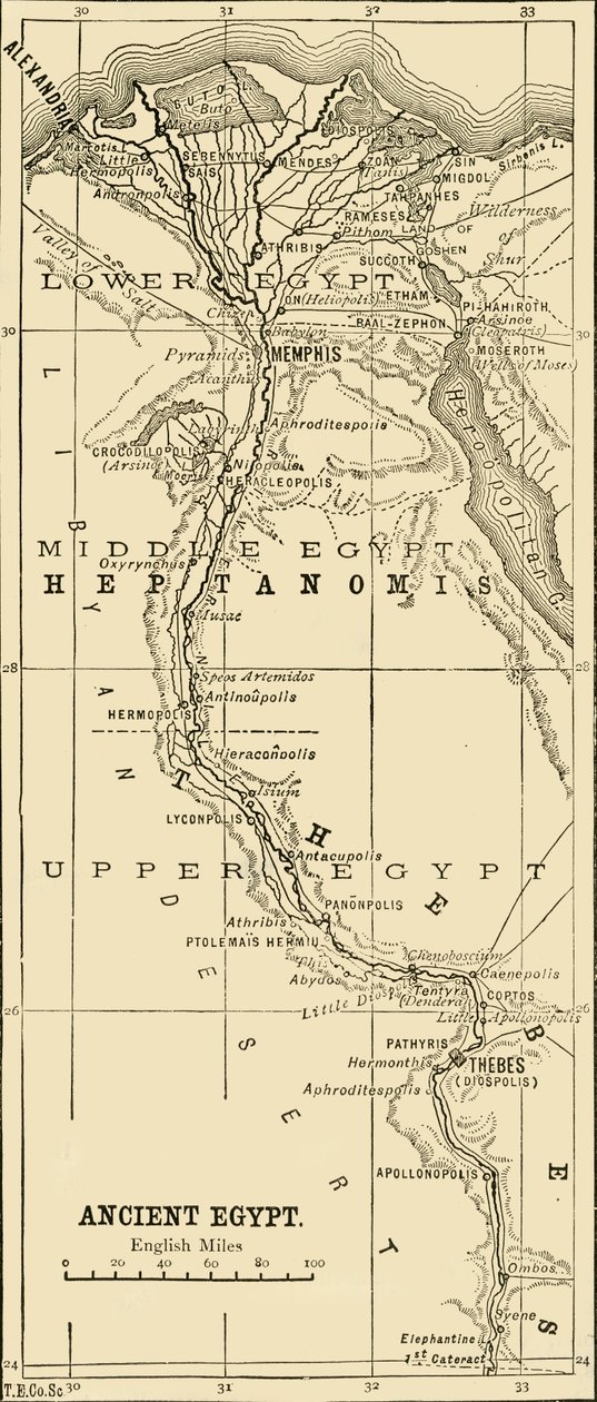 Muinaisen Egyptin kartta, 1890. tekijältä Unbekannt