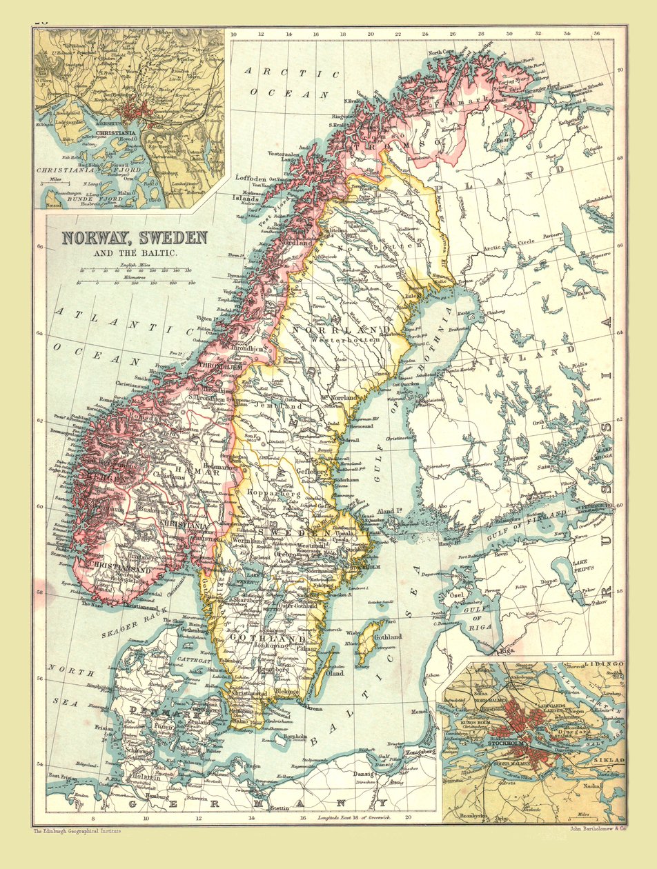 Norjan ja Ruotsin kartta, 1902. tekijältä Unbekannt