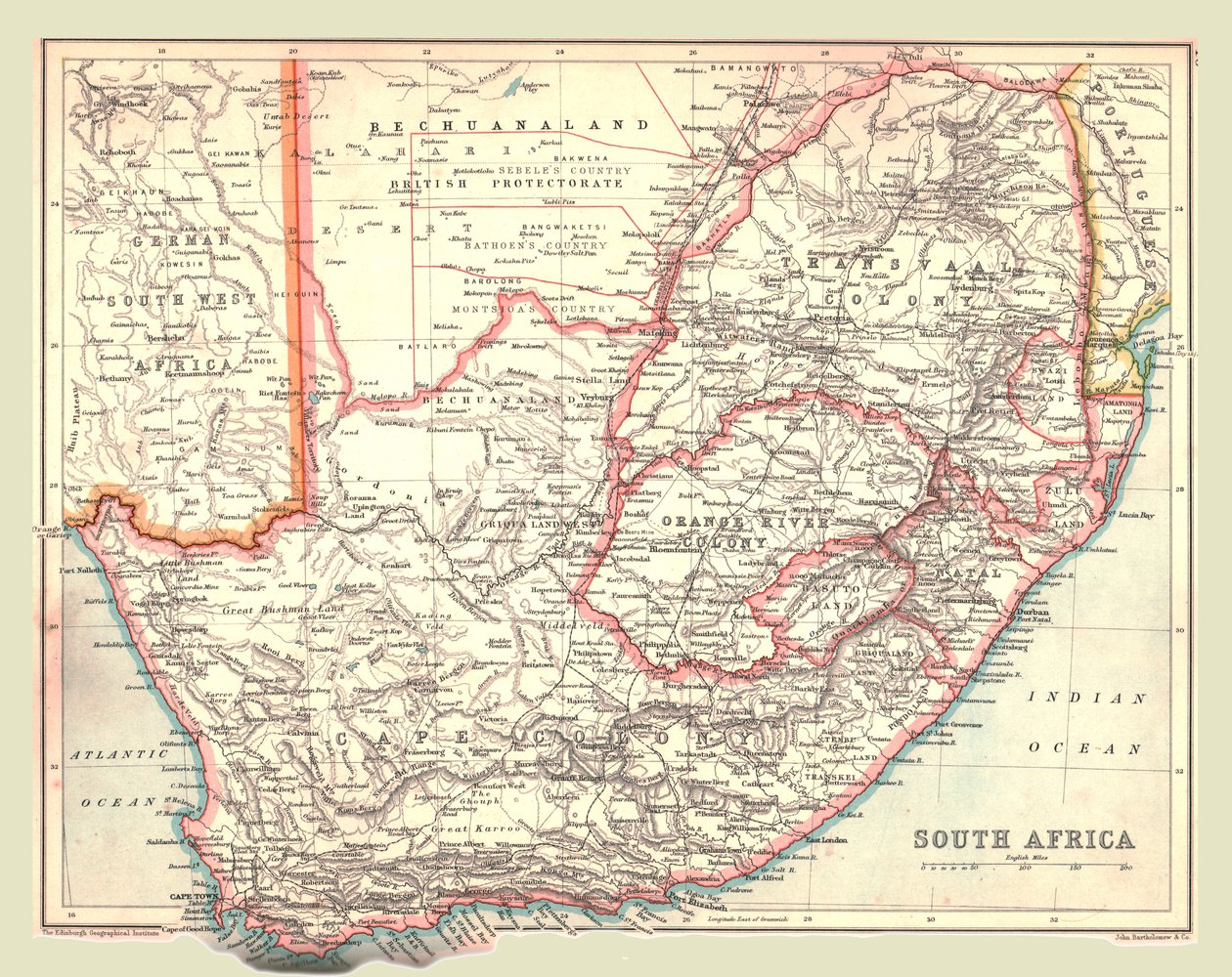 Etelä-Afrikan kartta, 1902. tekijältä Unbekannt