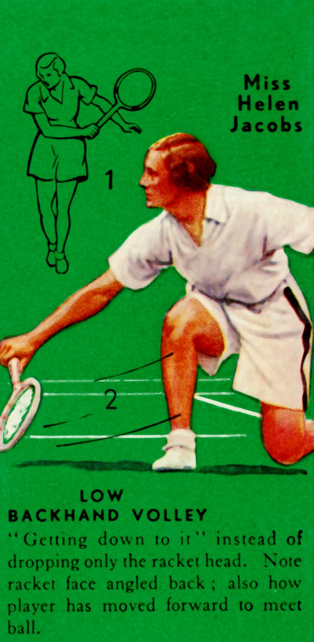 Miss Helen Jacobs - Low Backhand Volley, c1935. tekijältä Unbekannt
