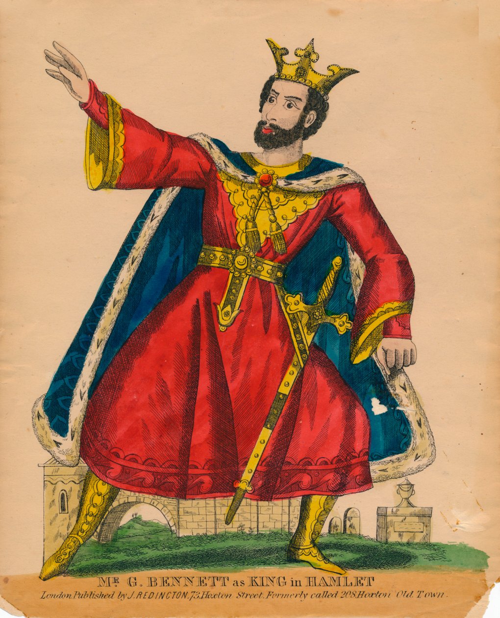 Mr. G. Bennett kuninkaana Hamletissa, vuodelta 1849. tekijältä Unbekannt