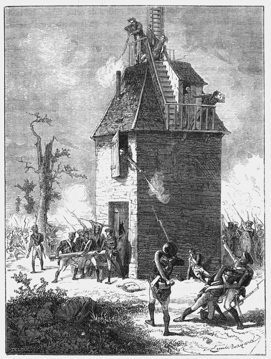 Napoleonin joukot puolustamassa lennätintornia, c1815, c1870 tekijältä Unbekannt