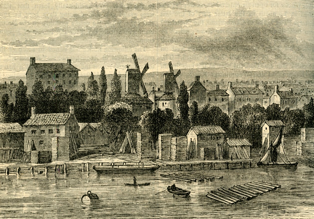 Vanhat tuulimyllyt Lambethissa, noin 1750, n. 1878. tekijältä Unbekannt