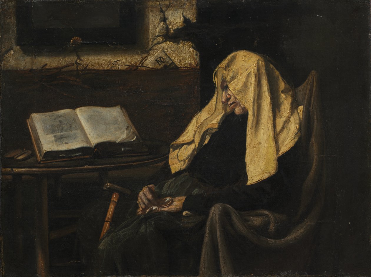 Vanha nainen unessa, 1800-luvun puoliväli. tekijältä Unbekannt