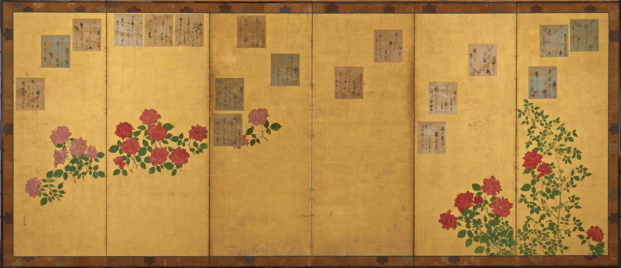 Runopaperit ja ruusut, Edo-kausi, 1615-1868. tekijältä Unbekannt