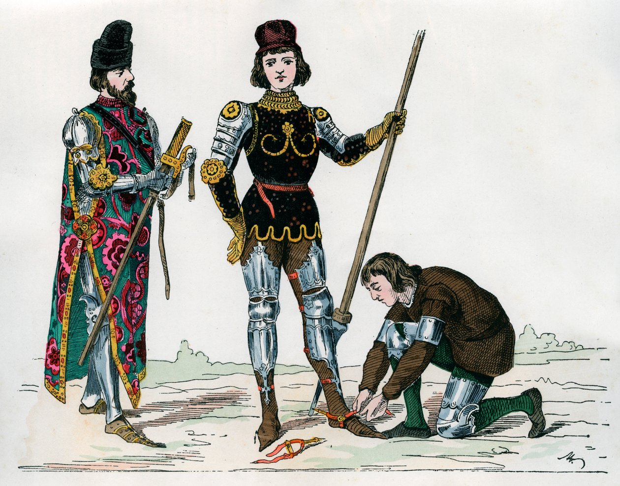Prinssi, squire ja palvelija, 1400-luku 1882-1884 tekijältä Unbekannt