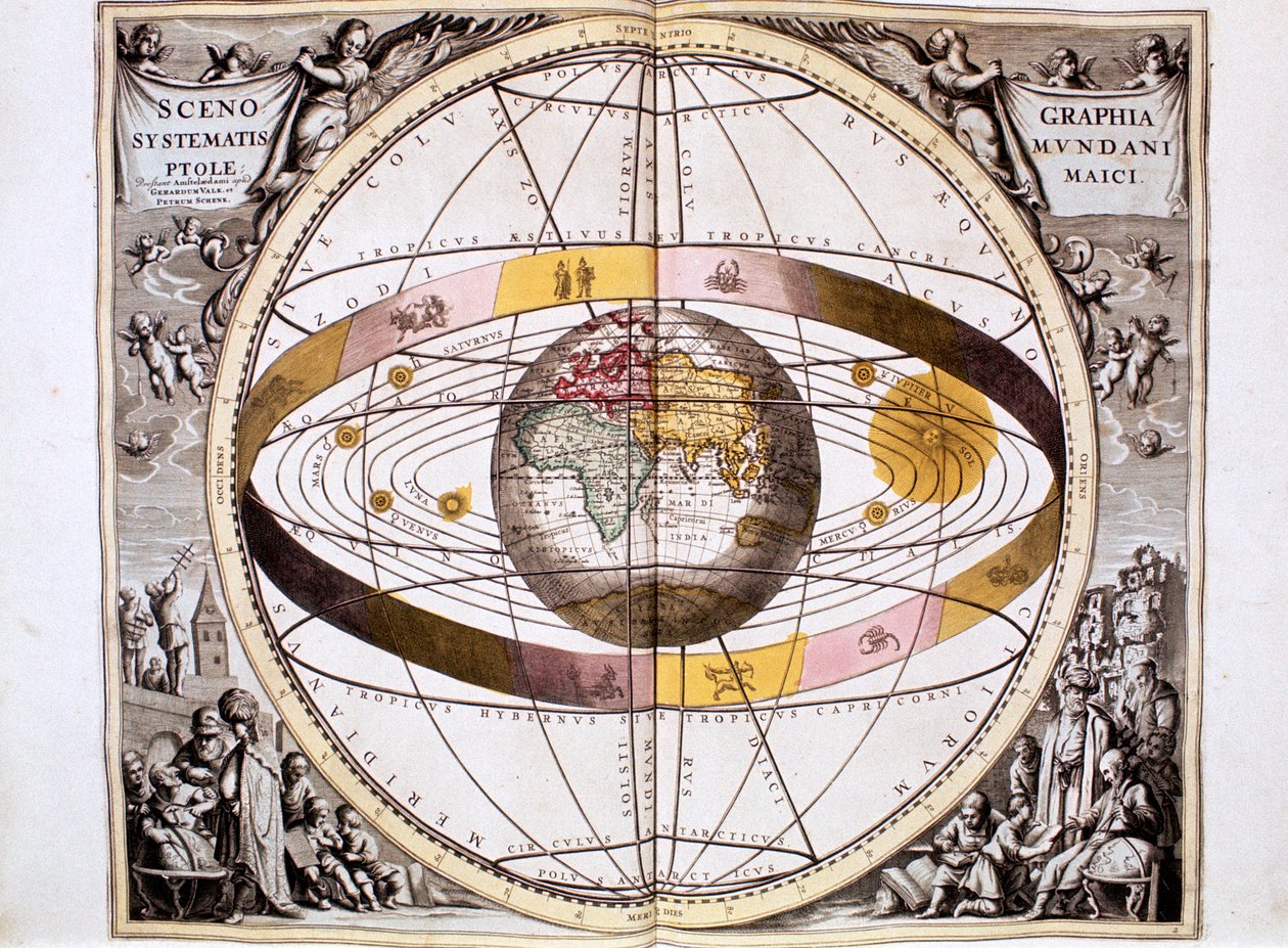 Ptolemaioksen geosentrinen Universumin maankeskeinen järjestelmä, 1708 tekijältä Unbekannt