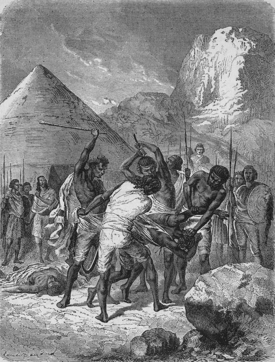 Abessinian vankien rangaistus, n. 1880 tekijältä Unbekannt
