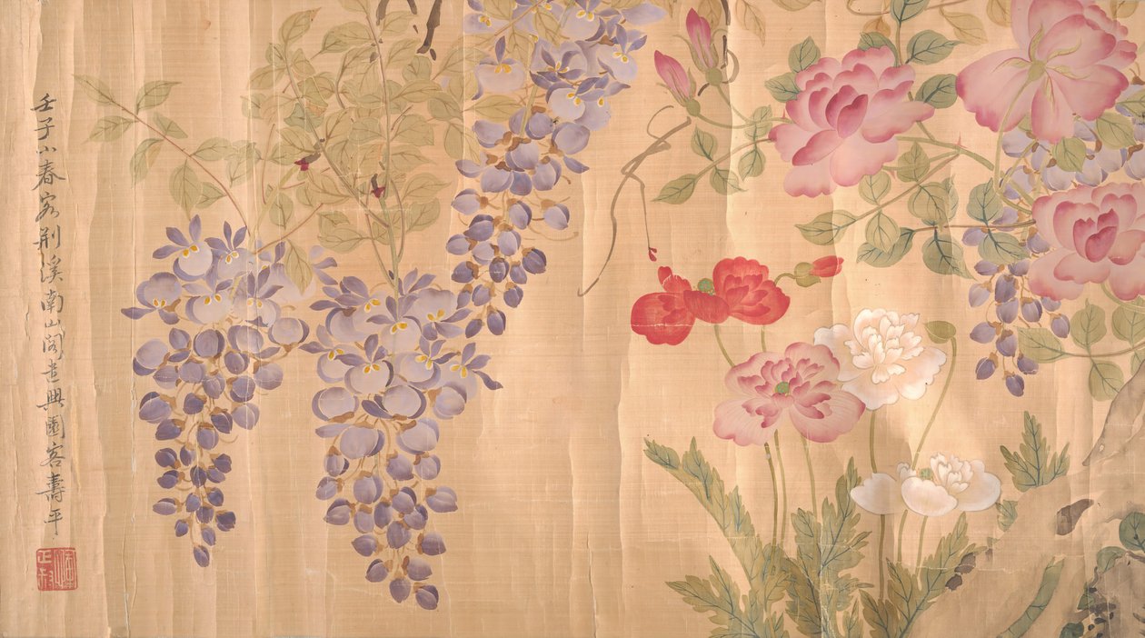 Ruusut ja Wisteria, luultavasti 1700-1800-luvulla. tekijältä Unbekannt