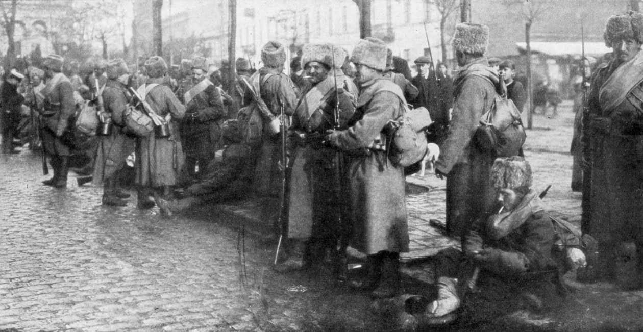 Venäjän Siperian jalkaväkijoukot Varsovassa, Puolassa, 1914 tekijältä Unbekannt