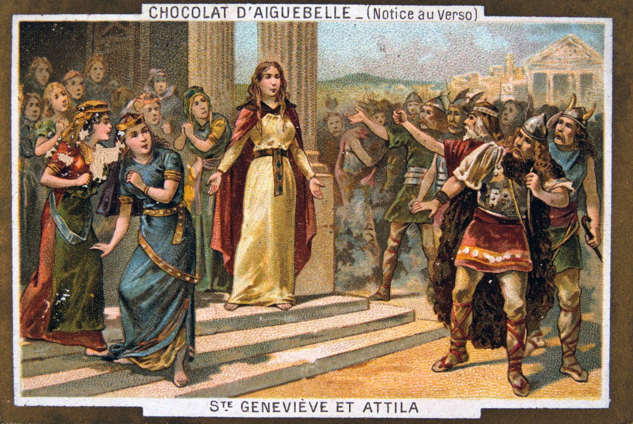 Pyhä Genevieve ja Attila, c451 jKr., 1800-luku tekijältä Unbekannt