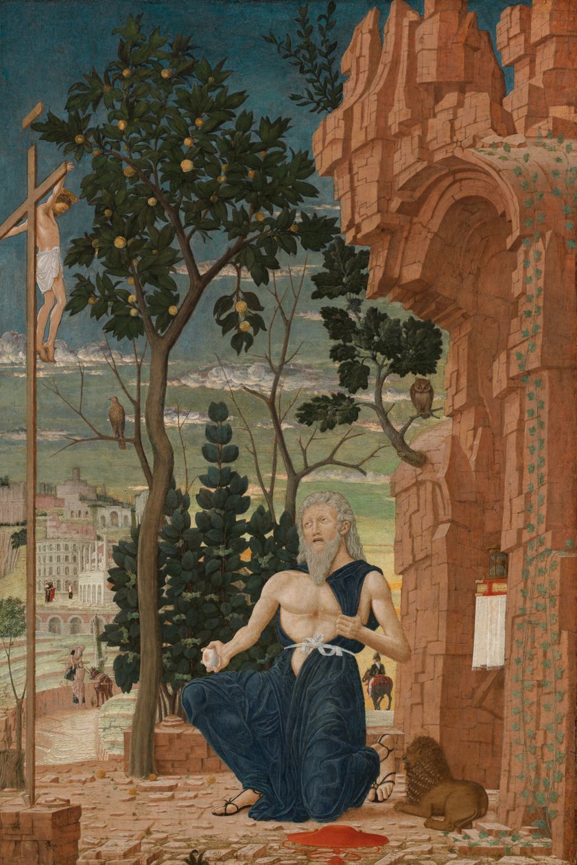 Pyhä Hieronymus erämaassa, n. 1475. tekijältä Unbekannt