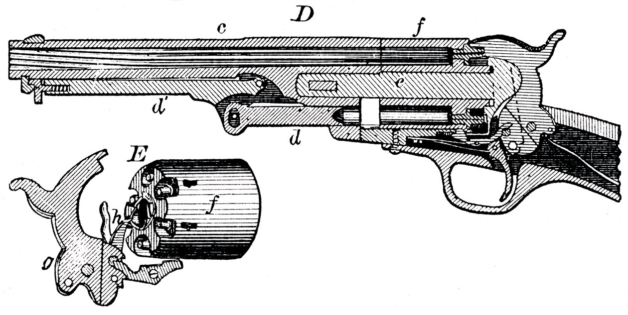 Leikkauskuva Colt-revolverista, c1880 tekijältä Unbekannt