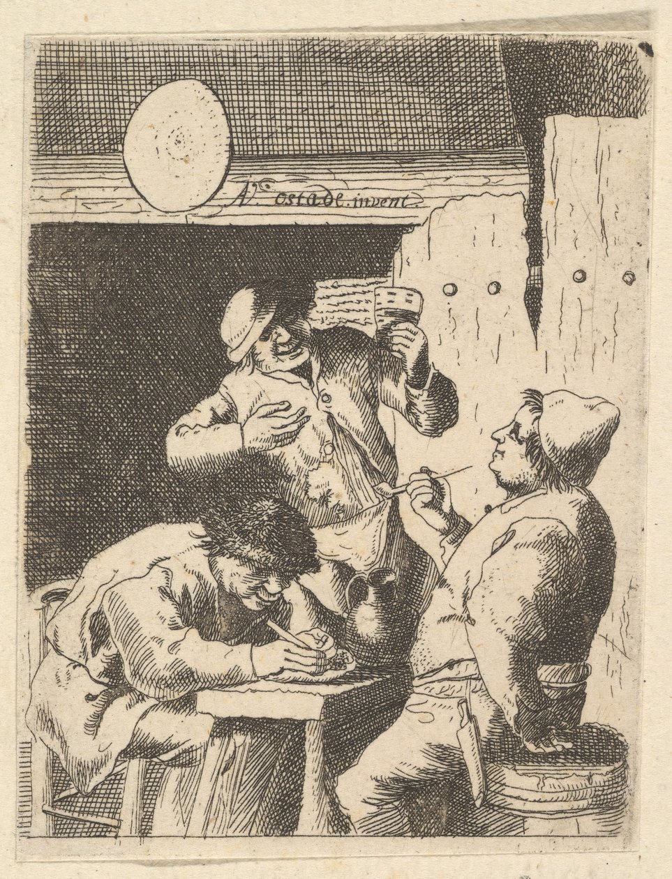 Laulaja seisoo kahden tupakoijan välissä, 1610-85. tekijältä Unbekannt