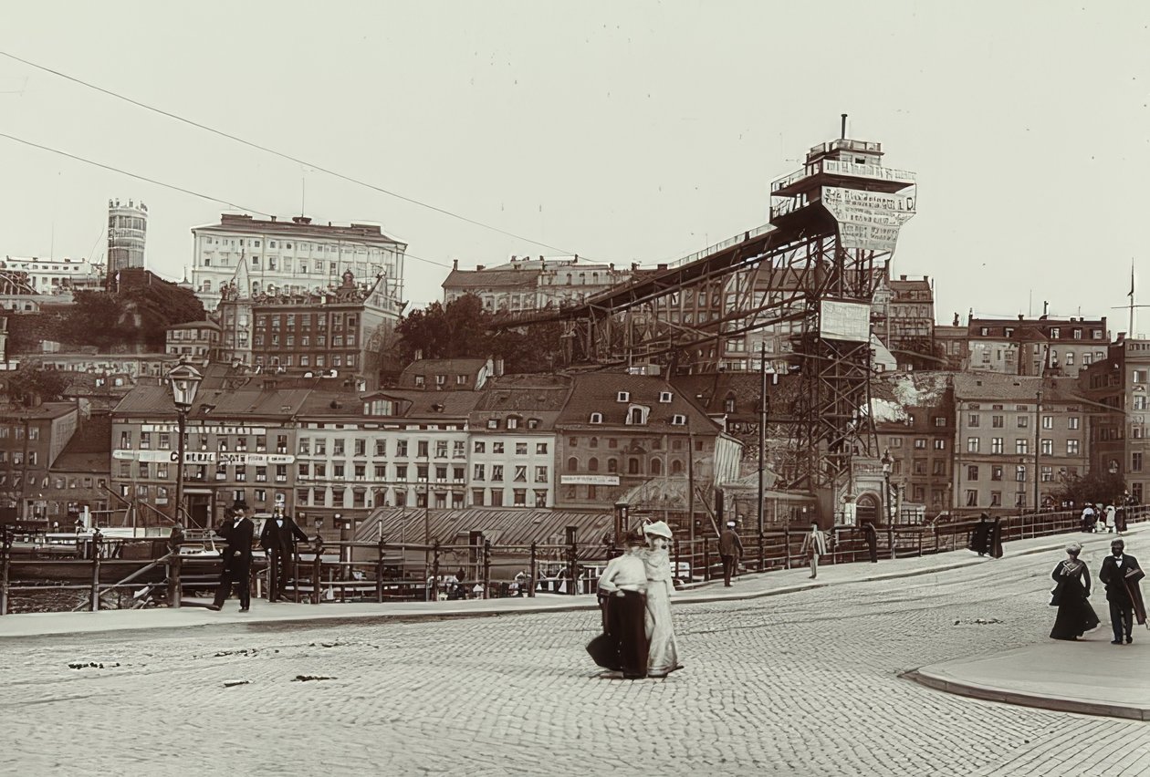Tukholma, Ruotsi. Katarinahissen (hissi). Noin 1900 tekijältä Unbekannt