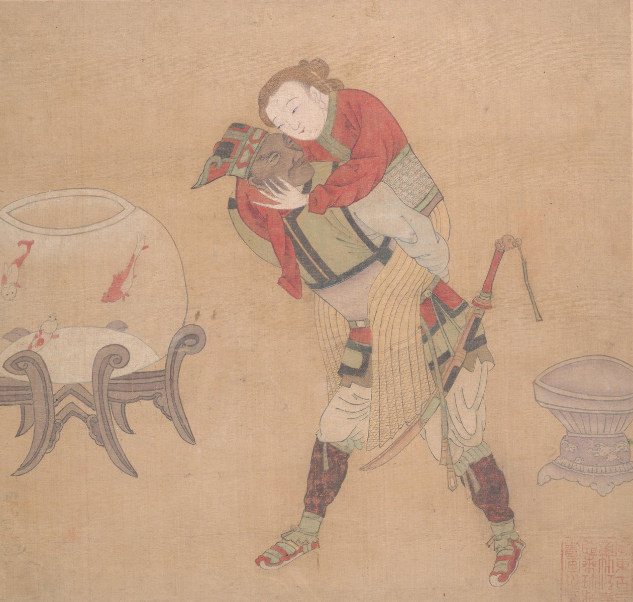 Tatari upseeri kantamassa vaaleaa naista, 1800-luku. tekijältä Unbekannt