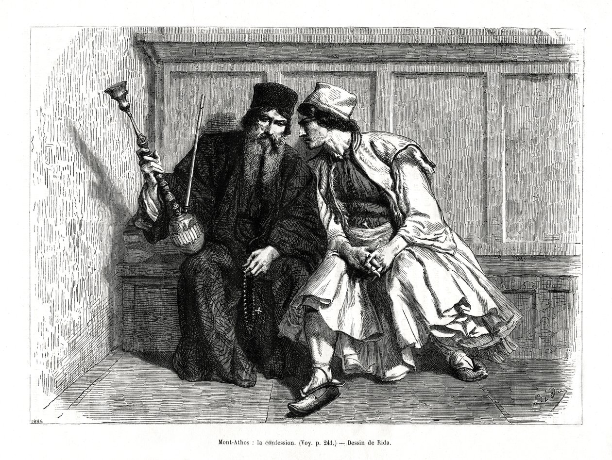 The Confession, Athos-vuori, Pohjois-Kreikka, 1886 tekijältä Unbekannt