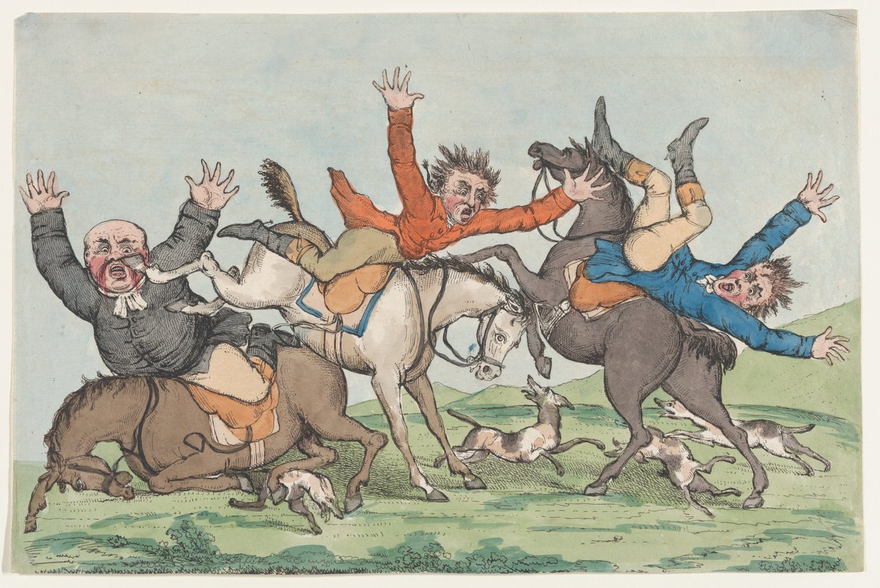 Kolme ratsastajaa putoaa vuoriltaan, 1780-1820. tekijältä Unbekannt