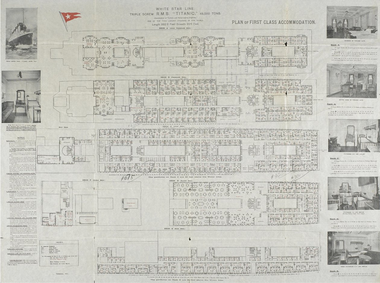 Titanicin ensimmäisen luokan kansisuunnitelma, 1911 tekijältä Unbekannt