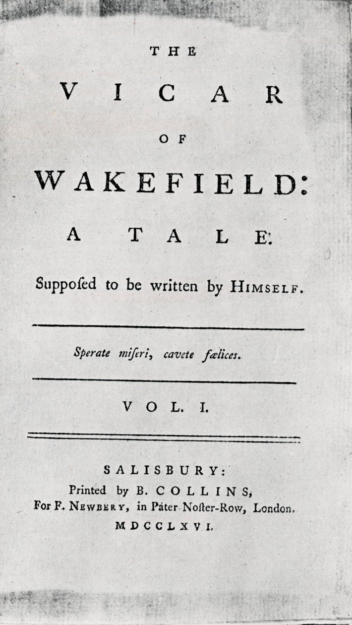 The Vicar of Wakefieldin nimisivu, 1766 tekijältä Unbekannt