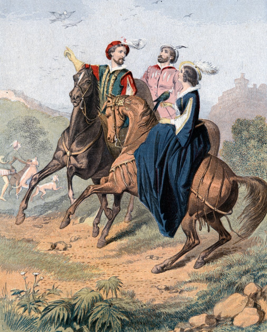 Tudor-haukkametsästys, 1800-luvun puoliväli tekijältä Unbekannt