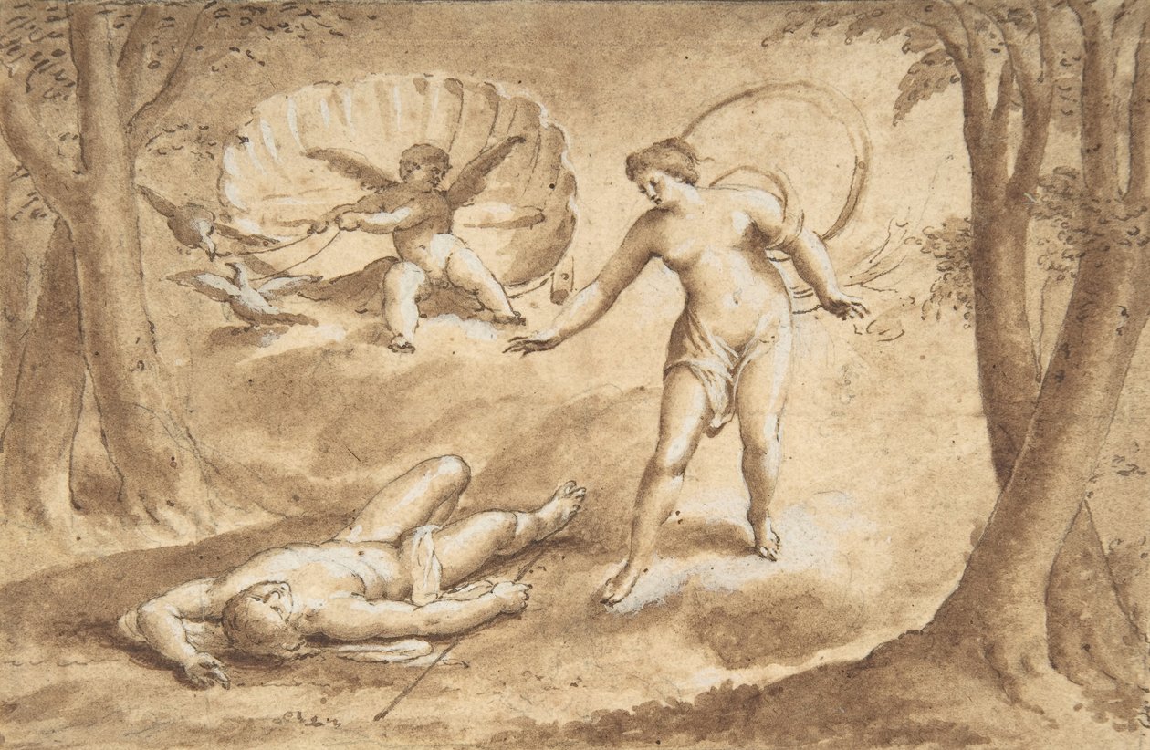 Venus löytää Adonisin kuoleman, 1600-luku. tekijältä Unbekannt