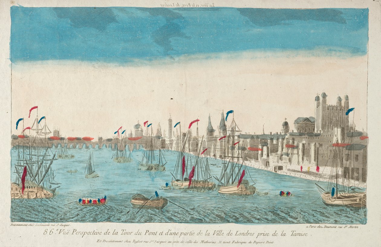 Näkymä London Bridgelle ja Towerille, 1700-luku. tekijältä Unbekannt