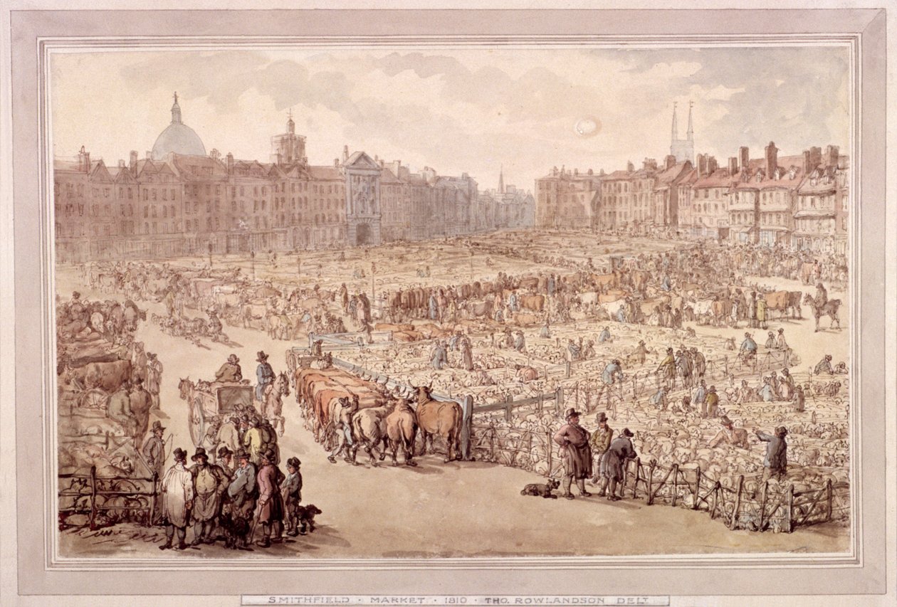 Näkymä Smithfield Marketille, Lontoo, 1810 tekijältä Unbekannt