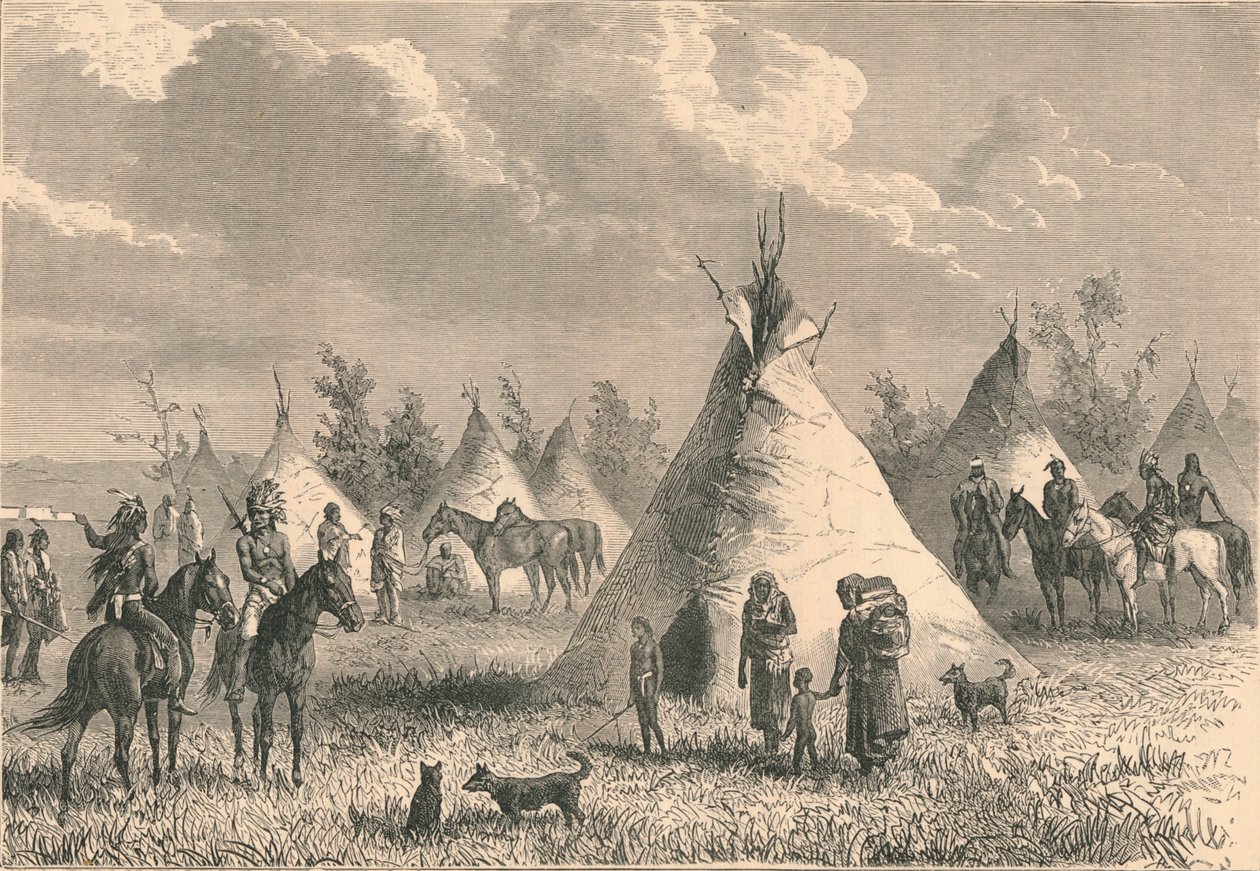 Prairie-intiaanien kylä, 1800-luku tekijältä Unbekannt