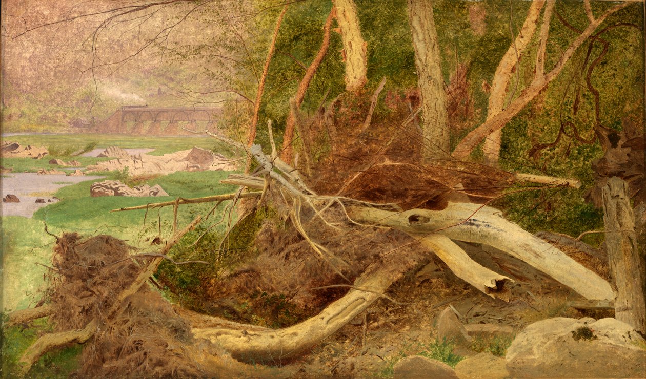 Metsäinen maisema sillalla, n. 1860-1870. tekijältä Unbekannt